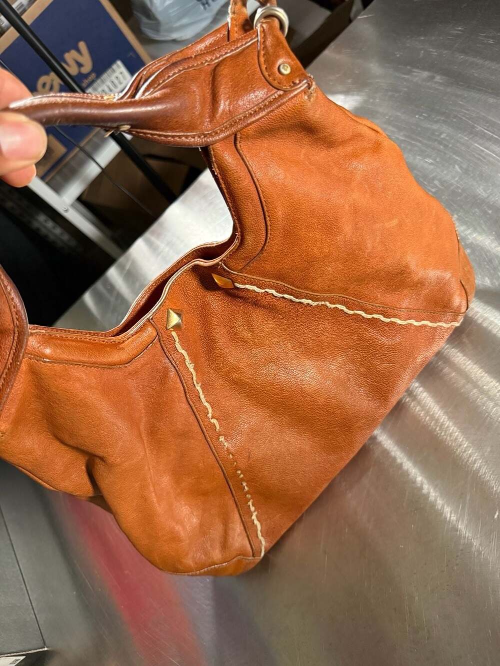 Lucky Brand Brown Leather Studded Hobo Shoulder Bag